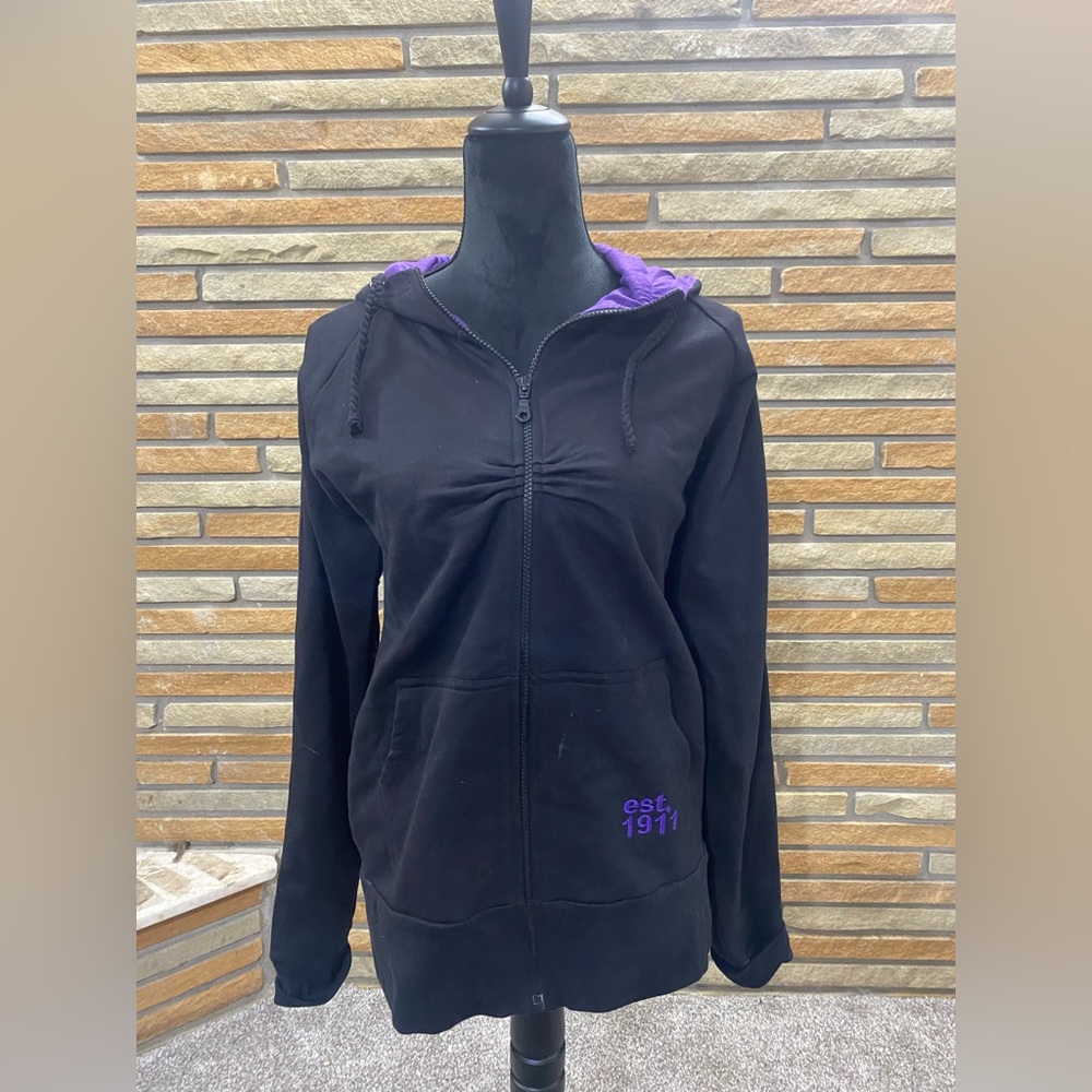 Large zip up hoodie black and purple